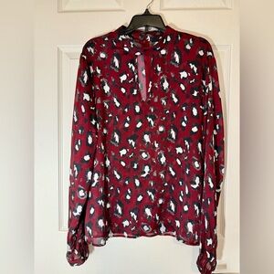 Simons Icone Red Leopard Print Long Sleeve Blouse- size L- EUC